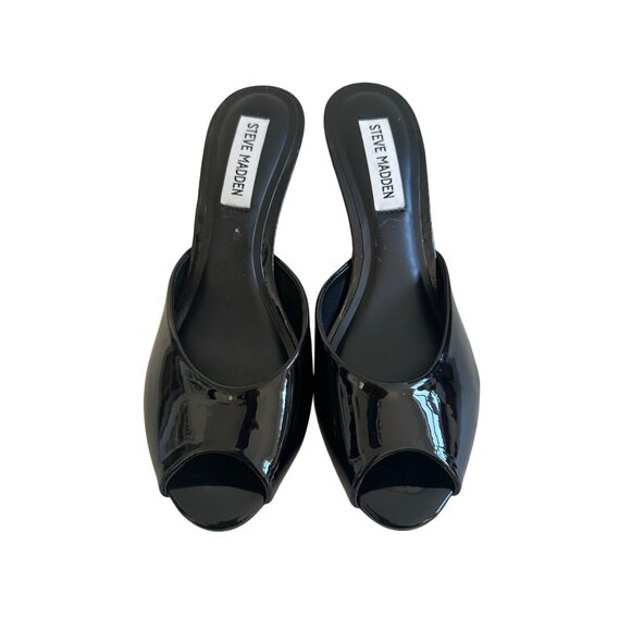 STEVE MADDEN Black Patent Leather Sandals Heels Size 8 - Picture 6 of 11